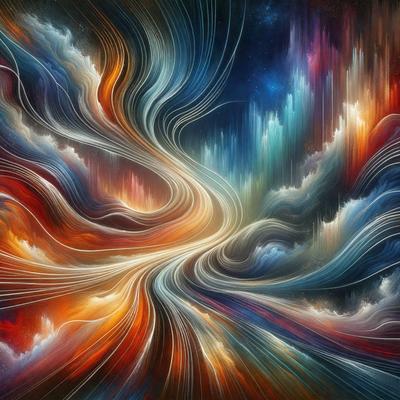 The primary subject of the image is a vibrant and colorful painting of a spiral. The spiral is surrounded by a blue and orange background, creating a visually striking scene. The painting appears to be a digital art piece, showcasing the artist's creativity and skill in crafting a captivating visual experience. The colors and mood of the painting are lively and energetic, with the blue and orange hues evoking a sense of depth and movement.